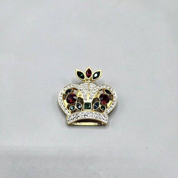 Ciro Crown Pin Brooch Christmas Jewelry Red Green Rhinestones Holiday Royal - Picture 2 of 11